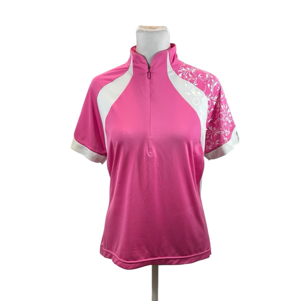 Ladies Novara Brand Pink and White Short Sleeve Cycling Jersey Size Medium
